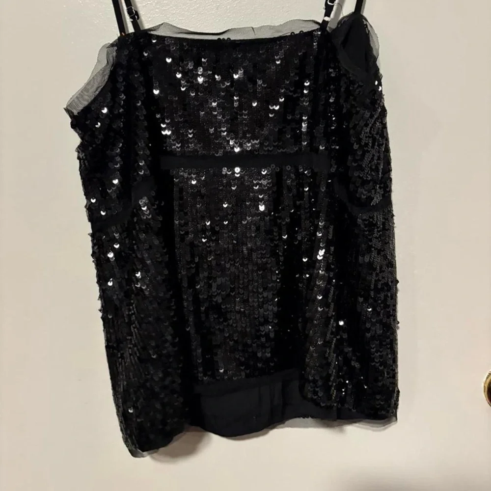 Black sequin J.Crew camisole top‎ with tulle trim large